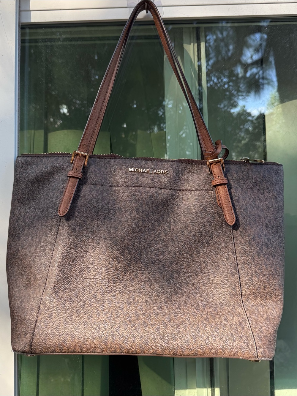 Michael Kors Chocolate Brown Monogram Shoulder Tote